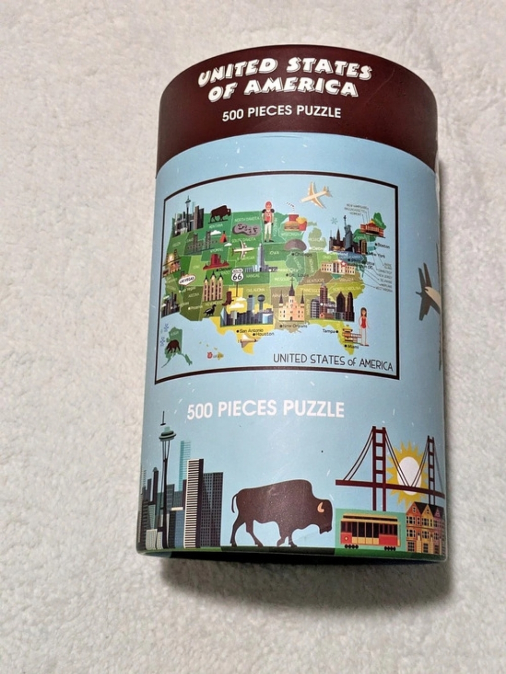Dashing United States of America 500-Piece Jigsaw Puzzle & Map Poster Set